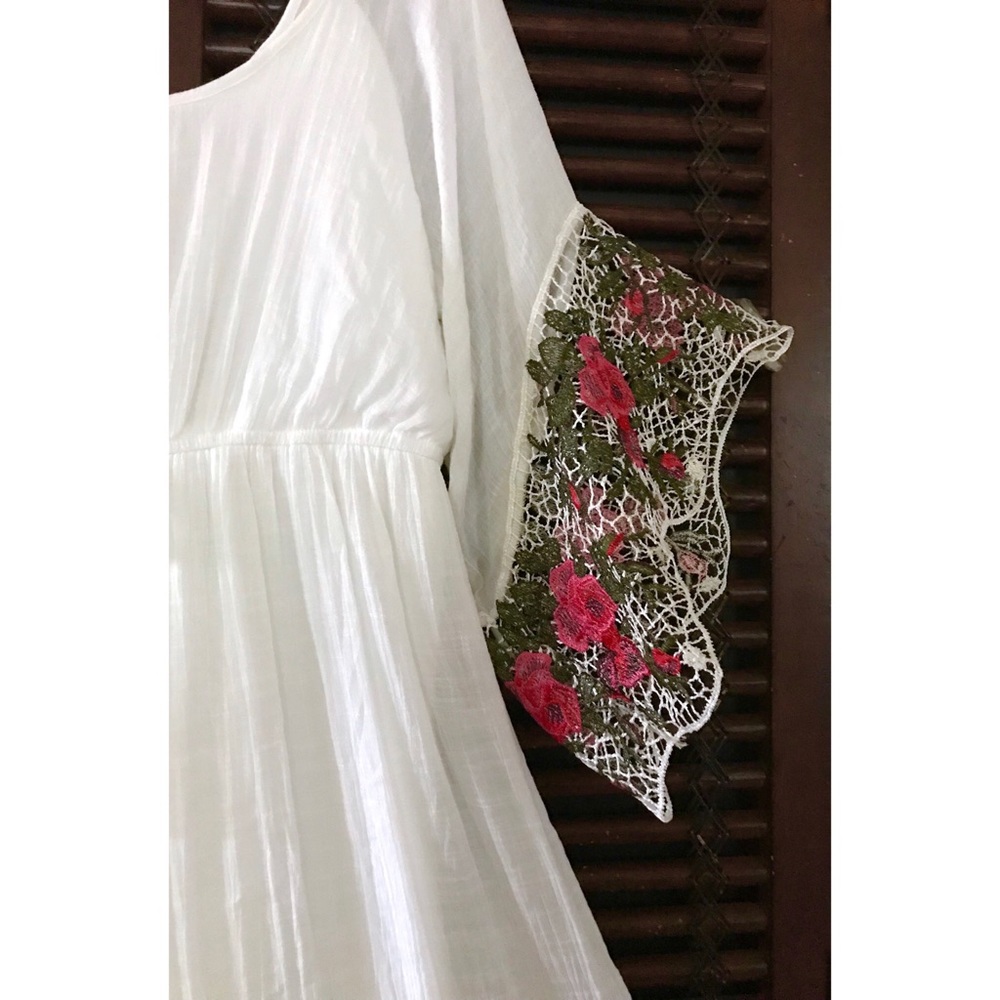 WHITE Crochet Lace Dress BOHO Peasant Bell Sleeves - Picture 6 of 6